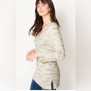 J.Jill Sweater Women's Rib-Textured V-Neck Sweater Tunic Grey & Ivory | PM